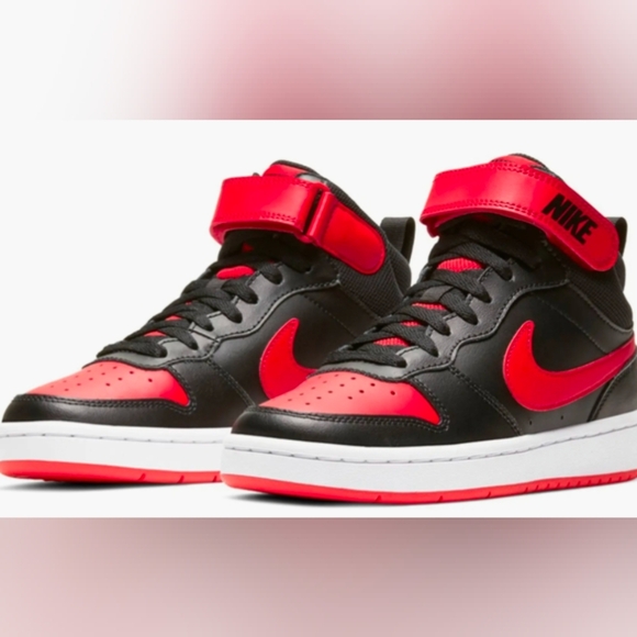 Nike Other - Nike Court Borough Mid 2 Black/Red Sneakers Size 7Y Like New 